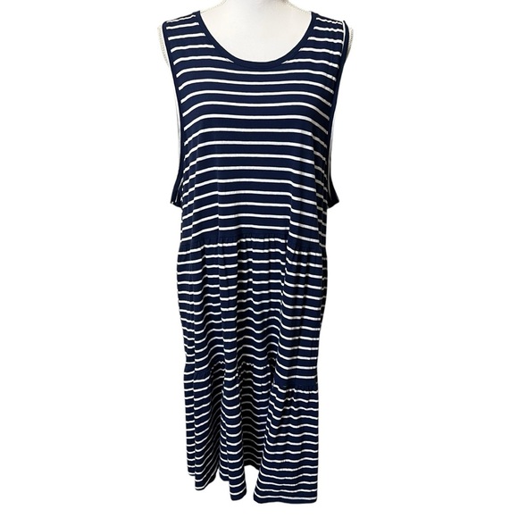 J Crew Factory Sleeveless Stripped Knit Tiered Mini Dress 100% Cotton Size 2X - Picture 1 of 12